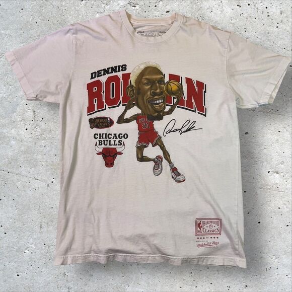 Dennis Rodman Chicago Bulls T-Shirt Size M Mitchell & Ness Graphic White Red - Picture 1 of 6